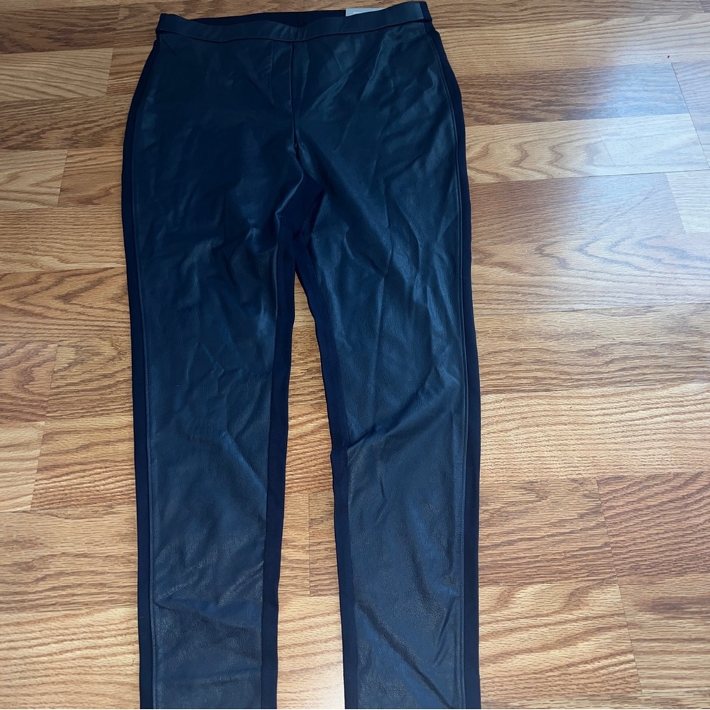 NEW! Chico’s Faux-Leather Front Ponte Leggings Ink Blue Sz 2 (Large / 12) $79.50